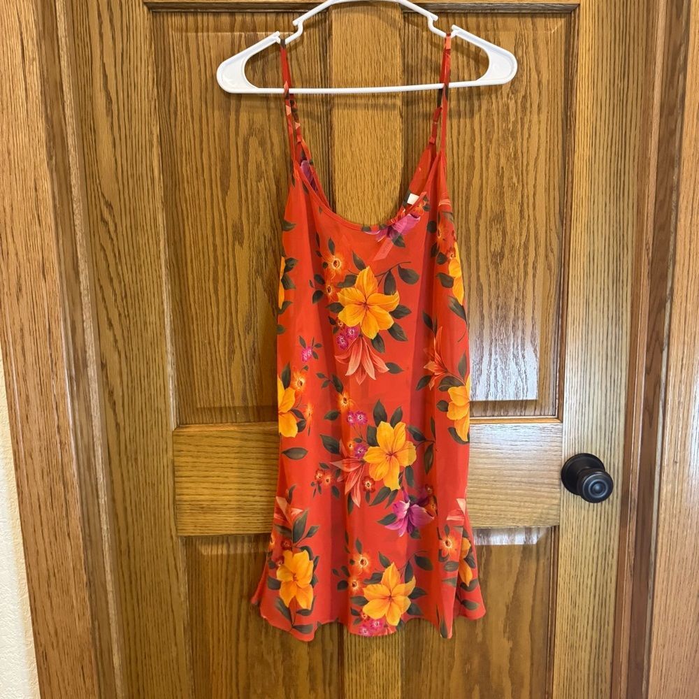 Victoria's Secret Sheer Red/Orange Floral Chemise. Size Medium